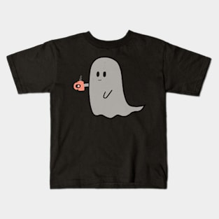 caffeinated little ghost with a mug of coffee - cute halloween Kids T-Shirt